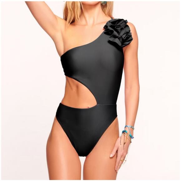 Ramy Brook Nyomi Swimsuit Size Large Flower One Piece Black Cutout NWT Swim - Picture 1 of 13